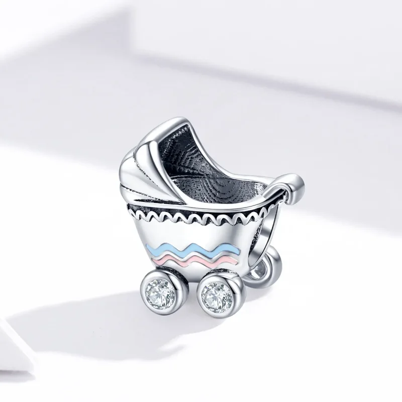 (image for) Pandora Style Silver Charm, New Baby Carriage, Multicolor Enamel - SCC1539 - View 3