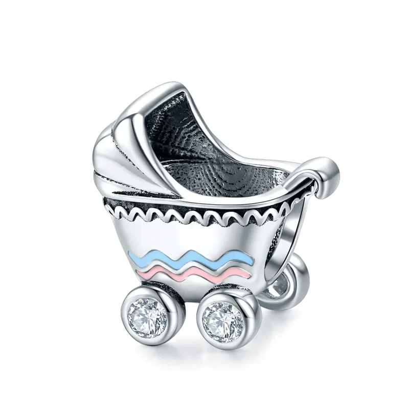 (image for) Pandora Style Silver Charm, New Baby Carriage, Multicolor Enamel - SCC1539 - Product Image
