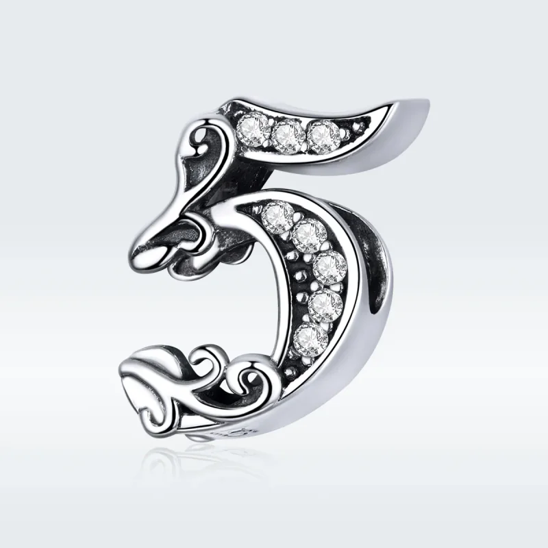 (image for) Pandora Style Silver Charm, Number 5 - SCC1418-5 - View 5
