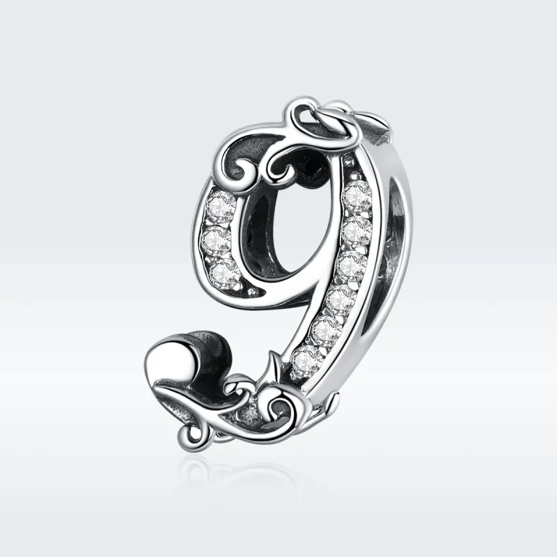 (image for) Pandora Style Silver Charm, Number 9 - SCC1418-9 - View 5