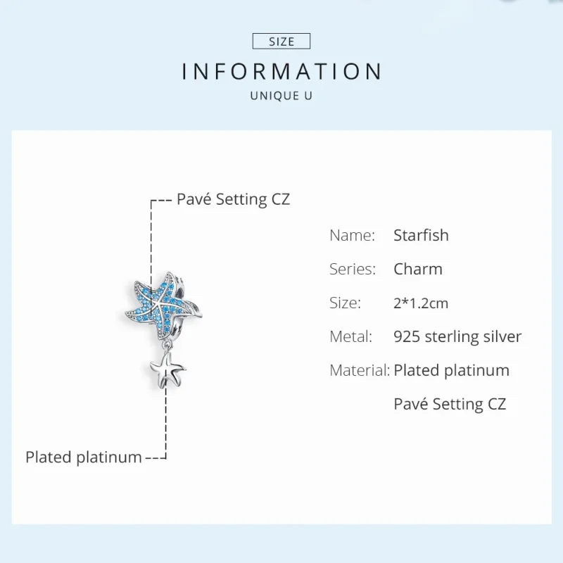(image for) Pandora Style Silver Charm, Oceanic Starfish - BSC252 - View 6