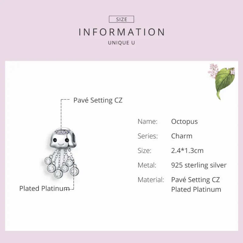 (image for) Pandora Style Silver Charm, Octopus - BSC081 - View 6