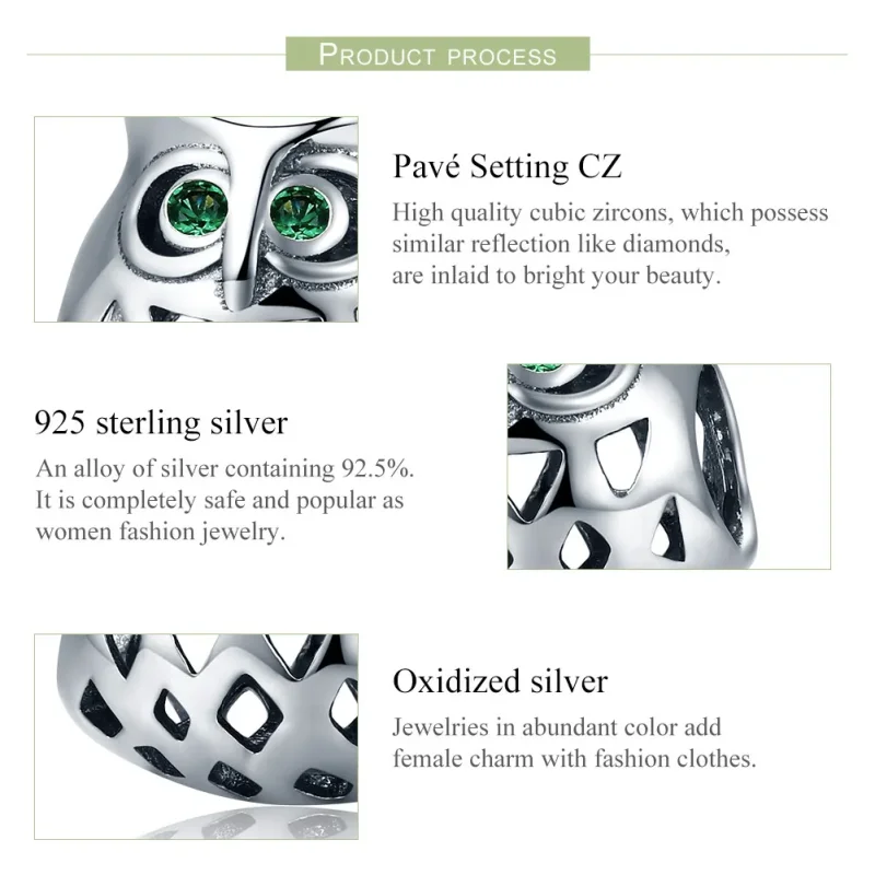 (image for) Pandora Style Silver Charm, Owl - SCC424 - View 6