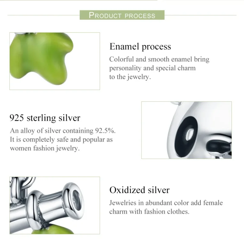 (image for) Pandora Style Silver Charm, Panda Loves to Eat Bamboo, Green Enamel - SCC325 - View 7