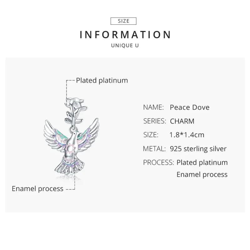 (image for) Pandora Style Silver Charm, Peace Dove, Multicolor Enamel - BSC295 - View 8