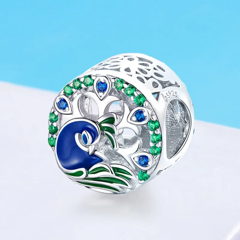 (image for) Pandora Style Silver Charm, Peafowl, Multicolor Enamel - BSC037 - View 2
