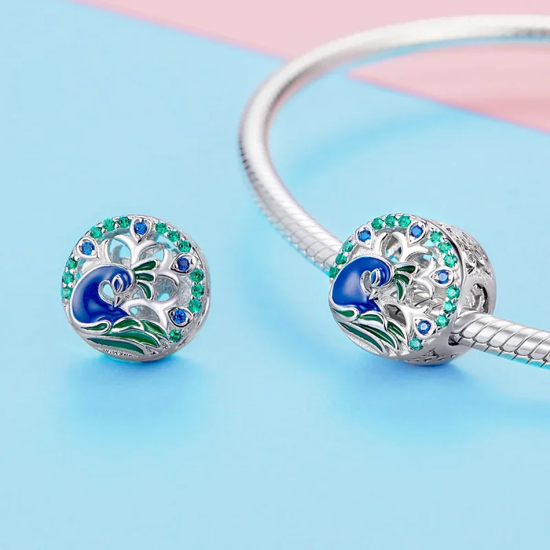 (image for) Pandora Style Silver Charm, Peafowl, Multicolor Enamel - BSC037 - View 3