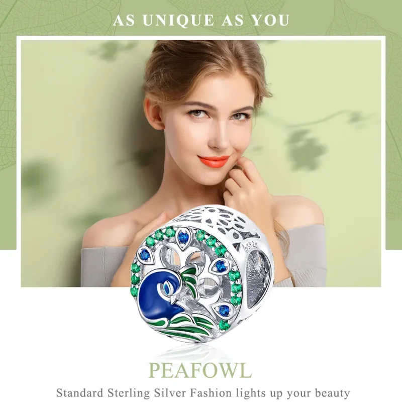 (image for) Pandora Style Silver Charm, Peafowl, Multicolor Enamel - BSC037 - View 6