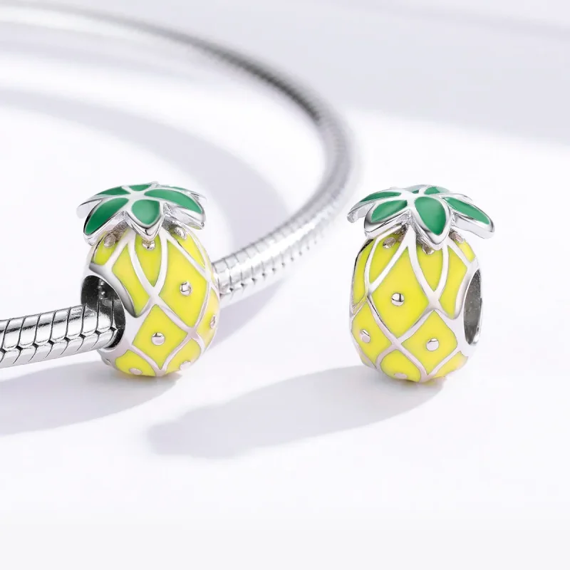 (image for) Pandora Style Silver Charm, Pineapple, Multicolor Enamel - BSC128 - View 3