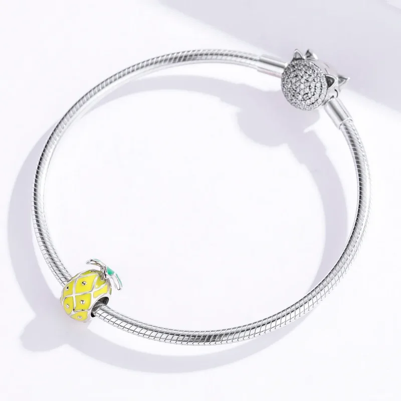(image for) Pandora Style Silver Charm, Pineapple, Multicolor Enamel - BSC128 - View 4