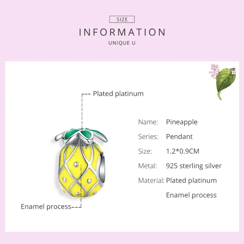 (image for) Pandora Style Silver Charm, Pineapple, Multicolor Enamel - BSC128 - View 6