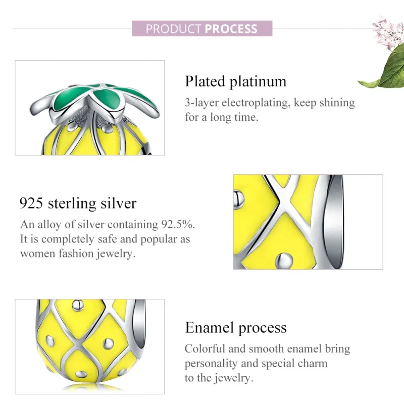 (image for) Pandora Style Silver Charm, Pineapple, Multicolor Enamel - BSC128 - View 7