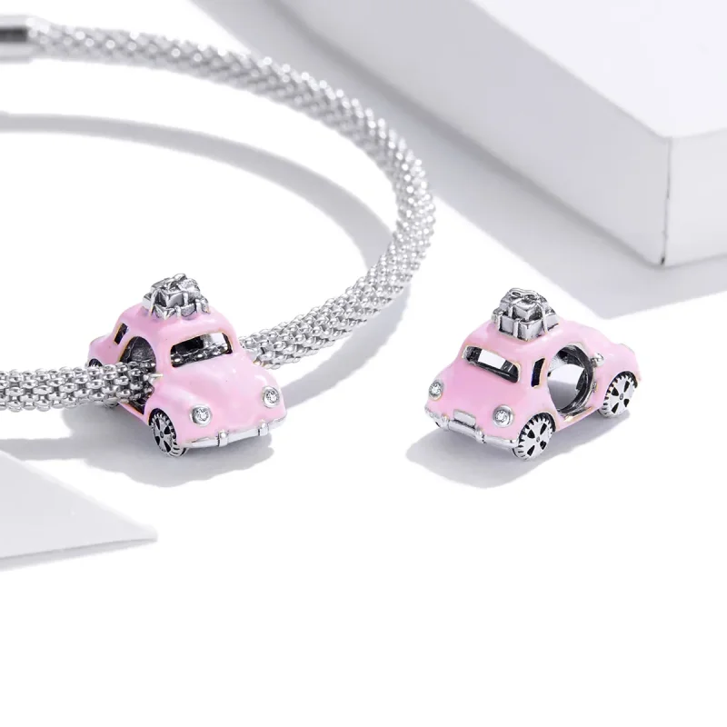 (image for) Pandora Style Silver Charm, Pink Car, Pink Enamel - SCC1738 - View 4