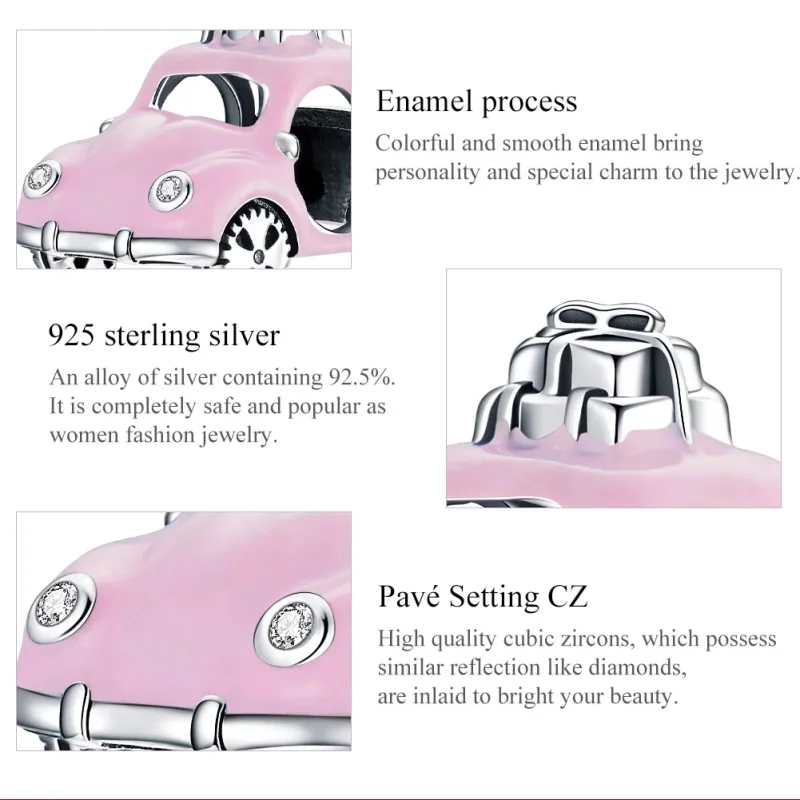 (image for) Pandora Style Silver Charm, Pink Car, Pink Enamel - SCC1738 - View 7