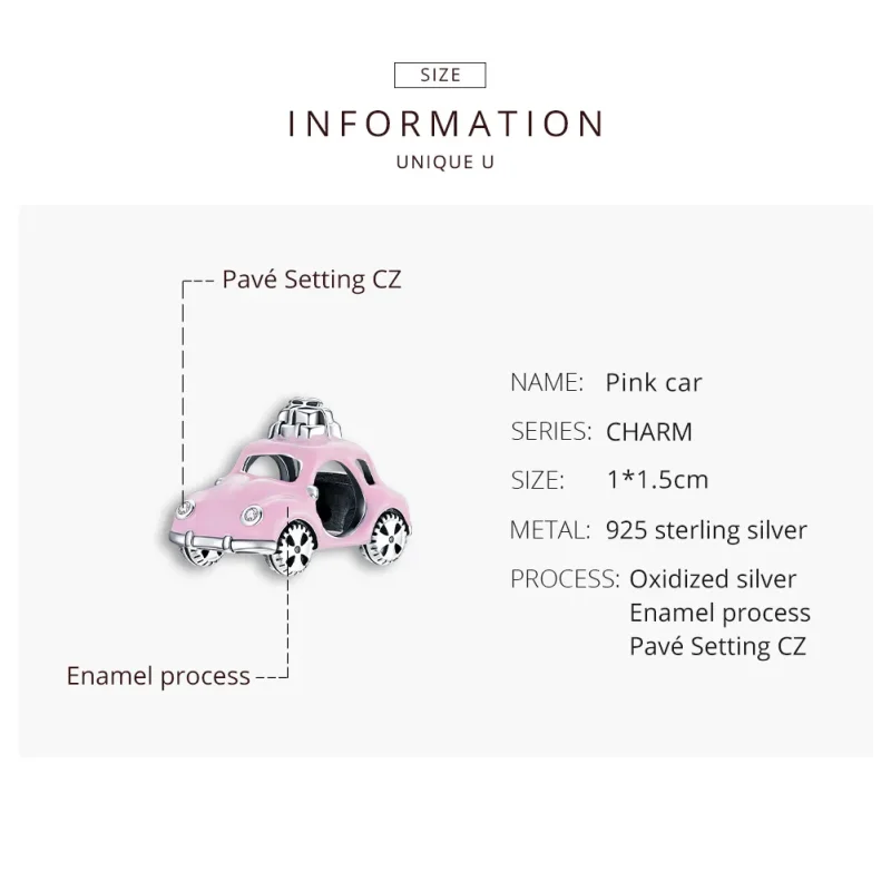 (image for) Pandora Style Silver Charm, Pink Car, Pink Enamel - SCC1738 - View 8