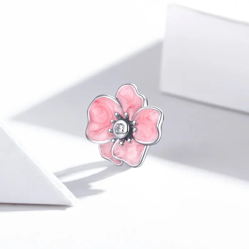 (image for) Pandora Style Silver Charm, Pink Flower, Pink Enamel - SCC1729 - View 2