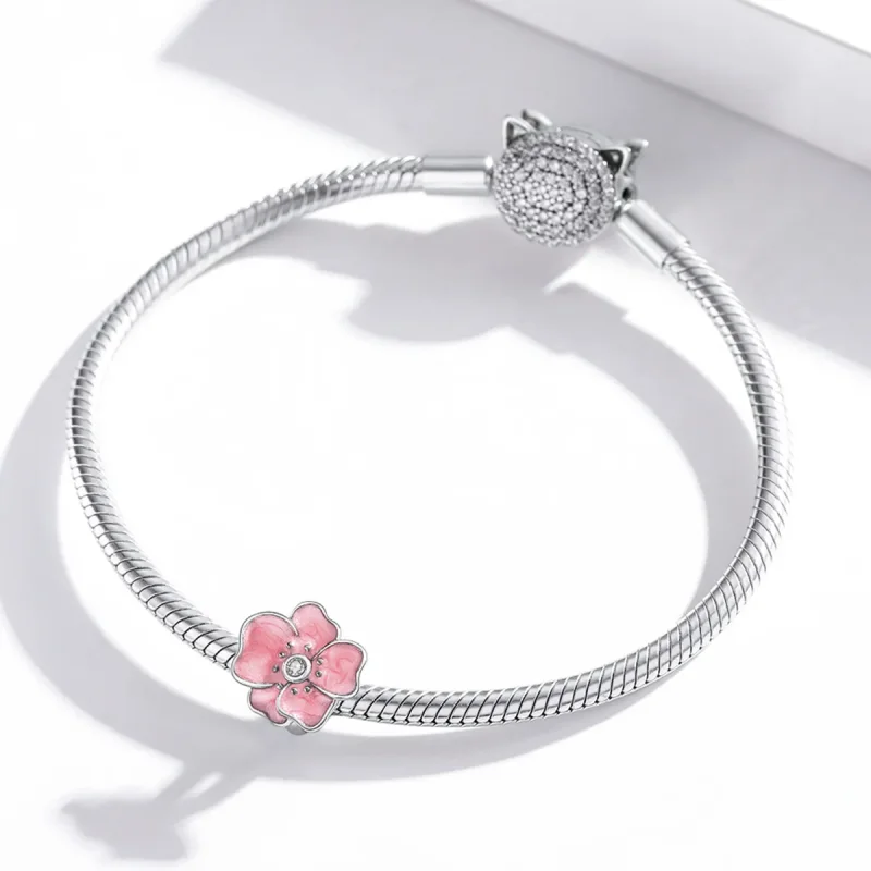 (image for) Pandora Style Silver Charm, Pink Flower, Pink Enamel - SCC1729 - View 3