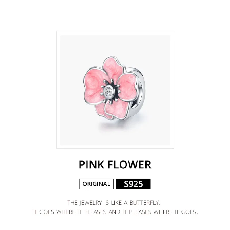 (image for) Pandora Style Silver Charm, Pink Flower, Pink Enamel - SCC1729 - View 6