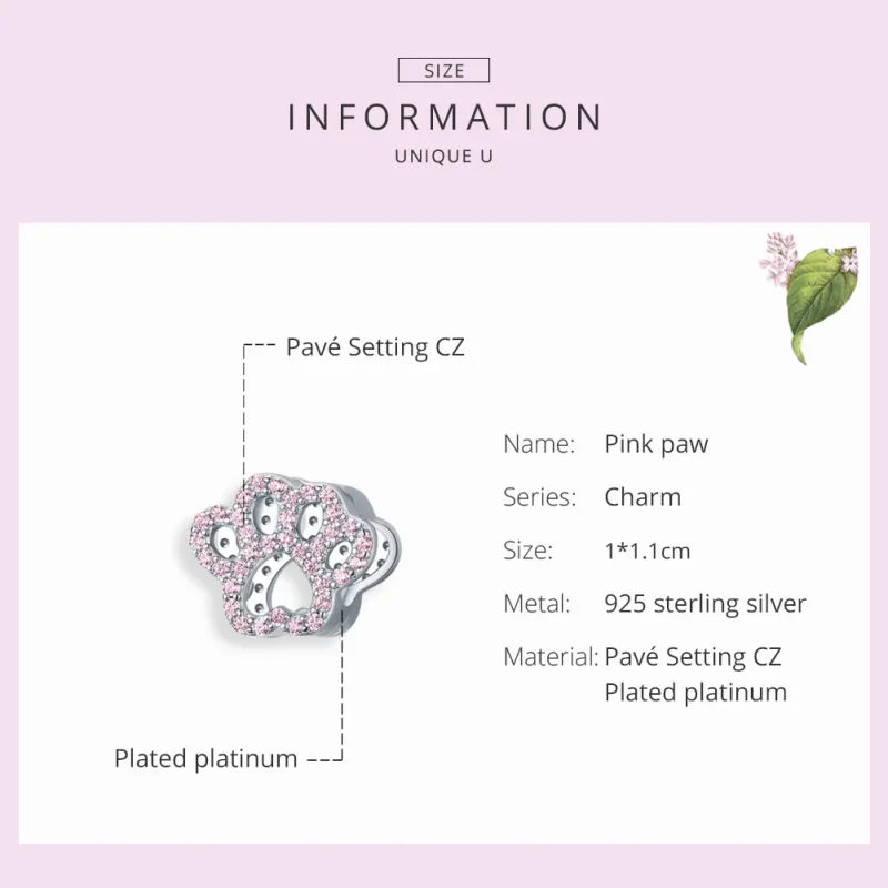(image for) Pandora Style Silver Charm, Pink Paw - BSC164 - View 7