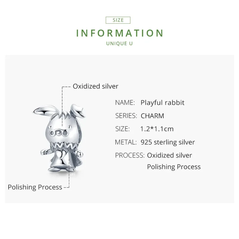 (image for) Pandora Style Silver Charm, Playful Rabbit - SCC1867 - View 7