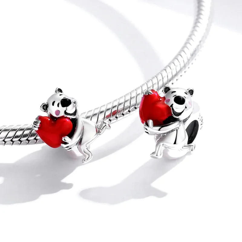 (image for) Pandora Style Silver Charm, Polar Bear With Heart, Red Enamel - SCC1610 - View 4