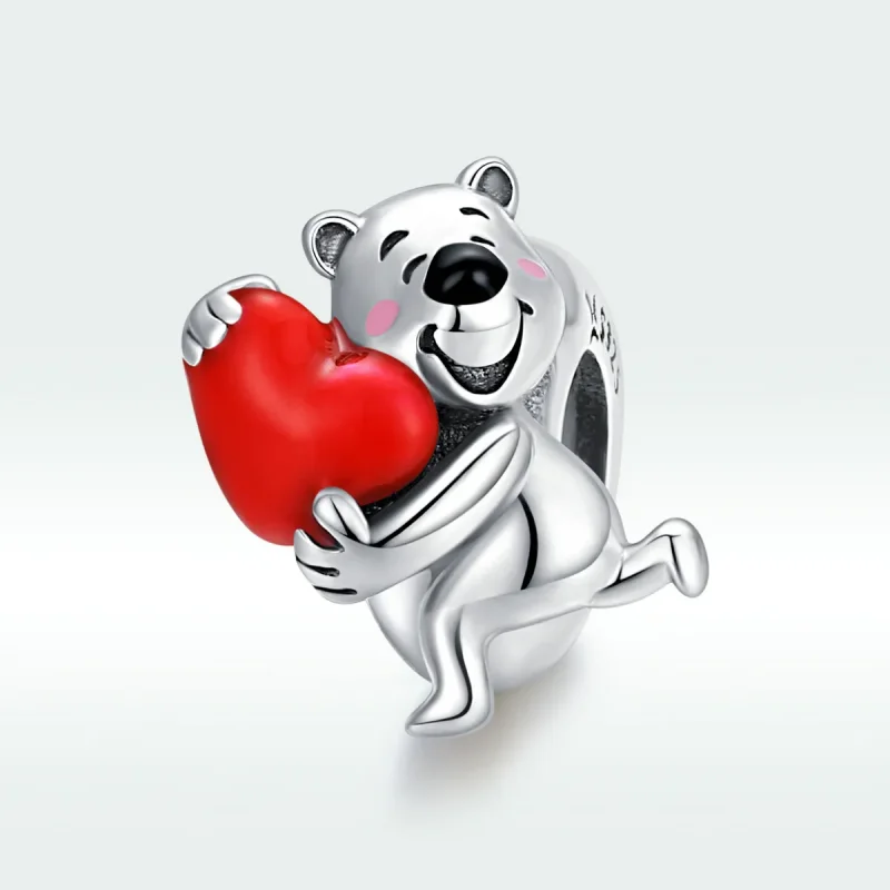 (image for) Pandora Style Silver Charm, Polar Bear With Heart, Red Enamel - SCC1610 - View 5