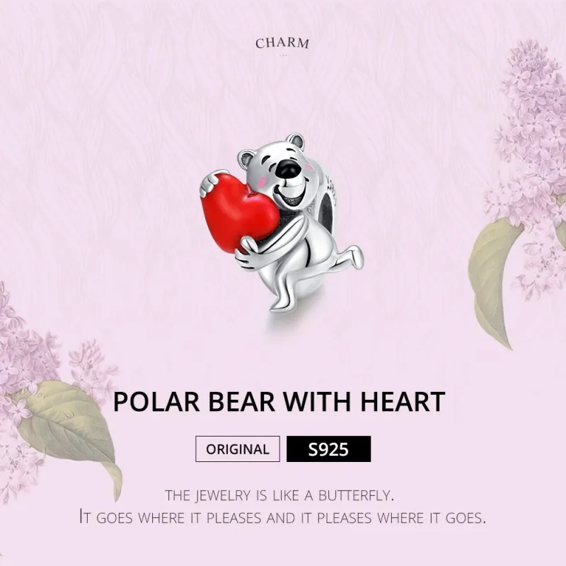 (image for) Pandora Style Silver Charm, Polar Bear With Heart, Red Enamel - SCC1610 - View 6