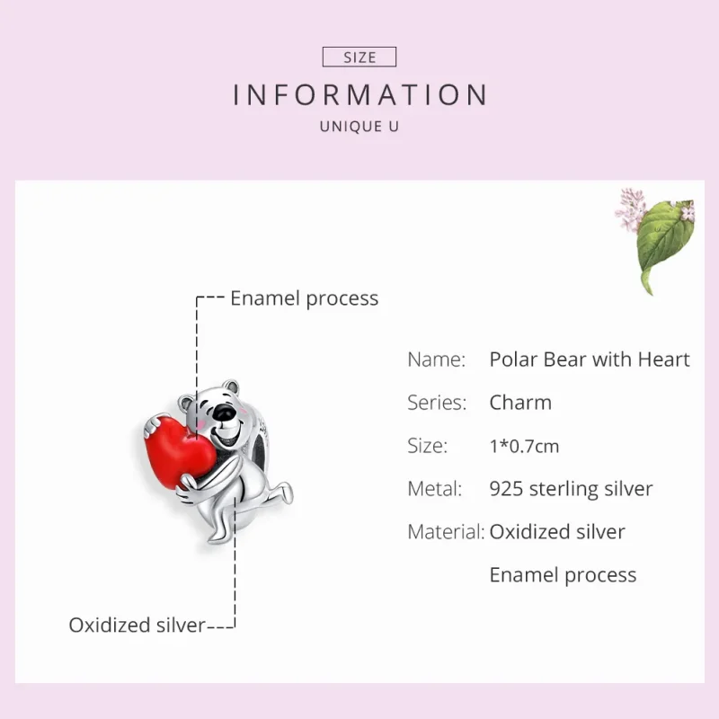 (image for) Pandora Style Silver Charm, Polar Bear With Heart, Red Enamel - SCC1610 - View 7