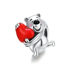 (image for) Pandora Style Silver Charm, Polar Bear With Heart, Red Enamel - SCC1610