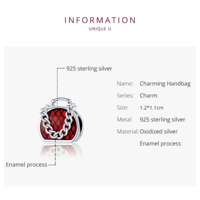 (image for) Pandora Style Silver Charm, Purse, Red Enamel - BSC345 - View 6