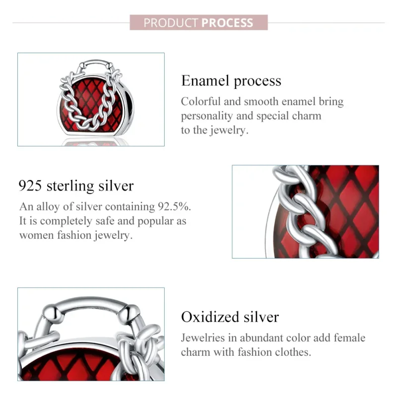(image for) Pandora Style Silver Charm, Purse, Red Enamel - BSC345 - View 7