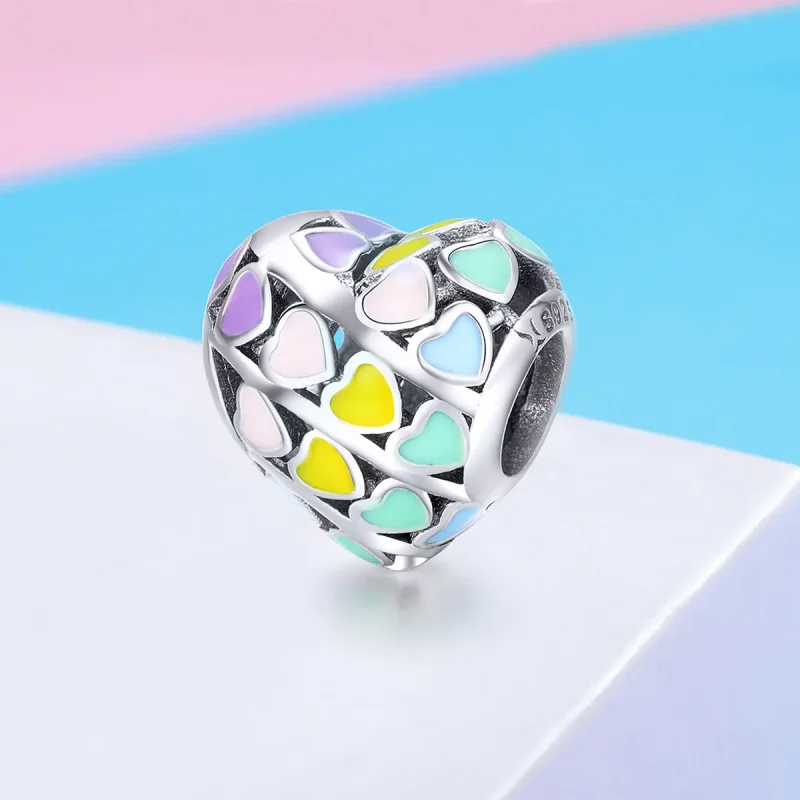(image for) Pandora Style Silver Charm, Rainbow Heart, Multicolor Enamel - SCC902 - View 2