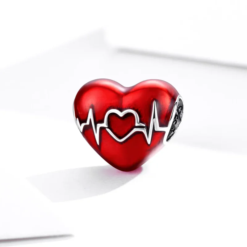 (image for) Pandora Style Silver Charm, Red Heartbeat of Love, Red Enamel - SCC1569 - View 2