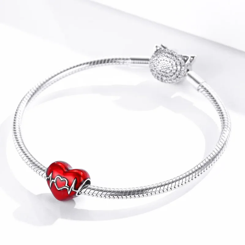 (image for) Pandora Style Silver Charm, Red Heartbeat of Love, Red Enamel - SCC1569 - View 3