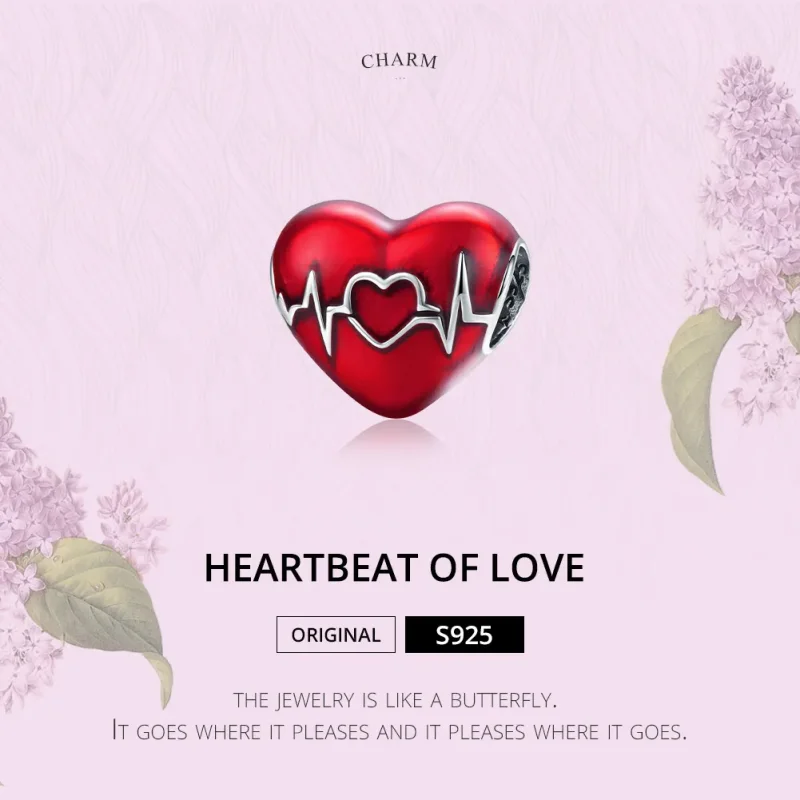 (image for) Pandora Style Silver Charm, Red Heartbeat of Love, Red Enamel - SCC1569 - View 6