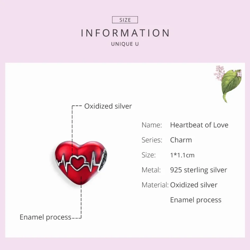 (image for) Pandora Style Silver Charm, Red Heartbeat of Love, Red Enamel - SCC1569 - View 7