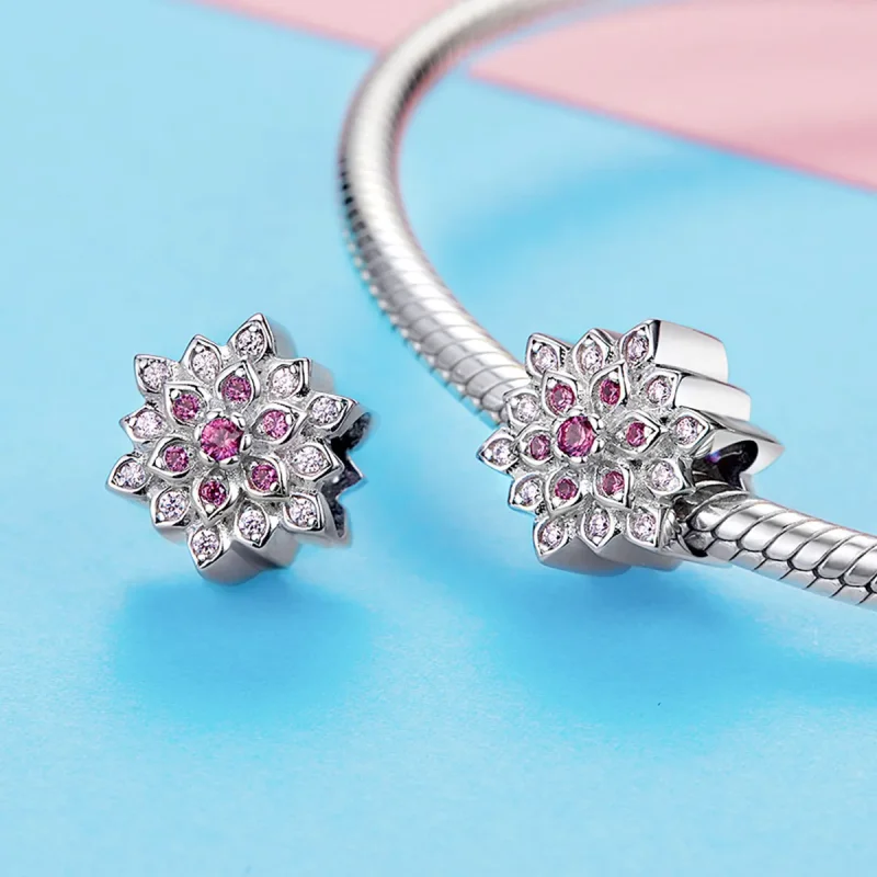 (image for) Pandora Style Silver Charm, Red Lotus - BSC038 - View 3