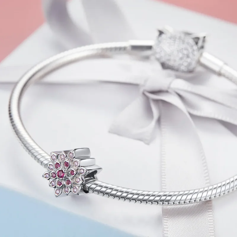 (image for) Pandora Style Silver Charm, Red Lotus - BSC038 - View 4