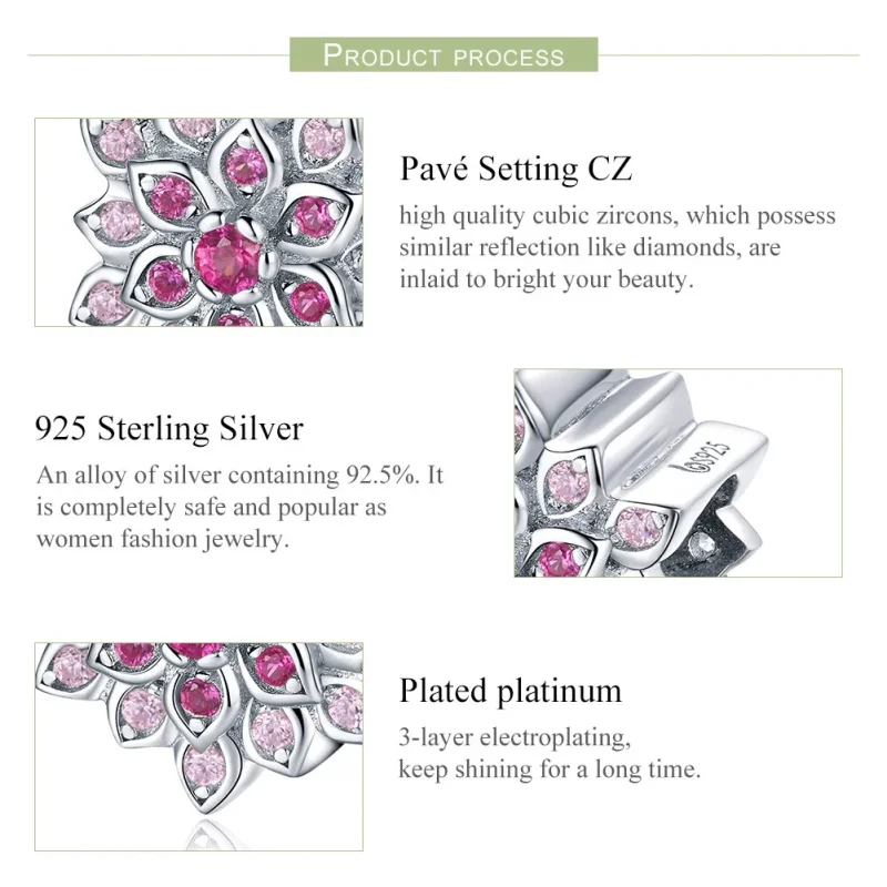 (image for) Pandora Style Silver Charm, Red Lotus - BSC038 - View 7
