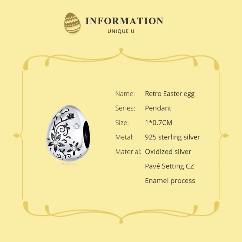 (image for) Pandora Style Silver Charm, Retro Easter Egg, Enamel - SCC1466 - View 6