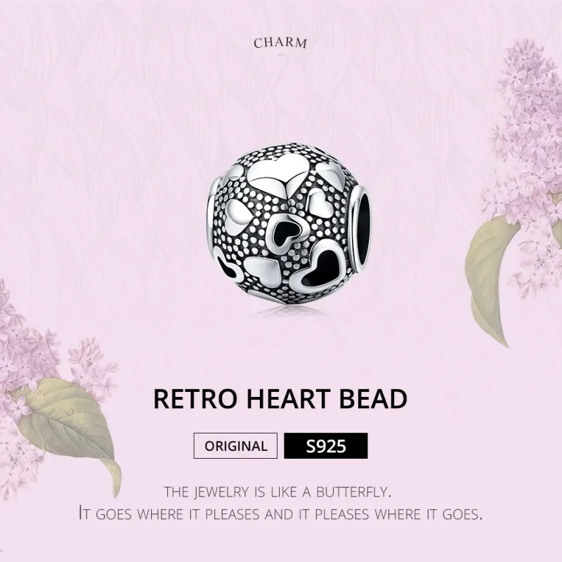 (image for) Pandora Style Silver Charm, Retro Heart - SCC1451 - View 6