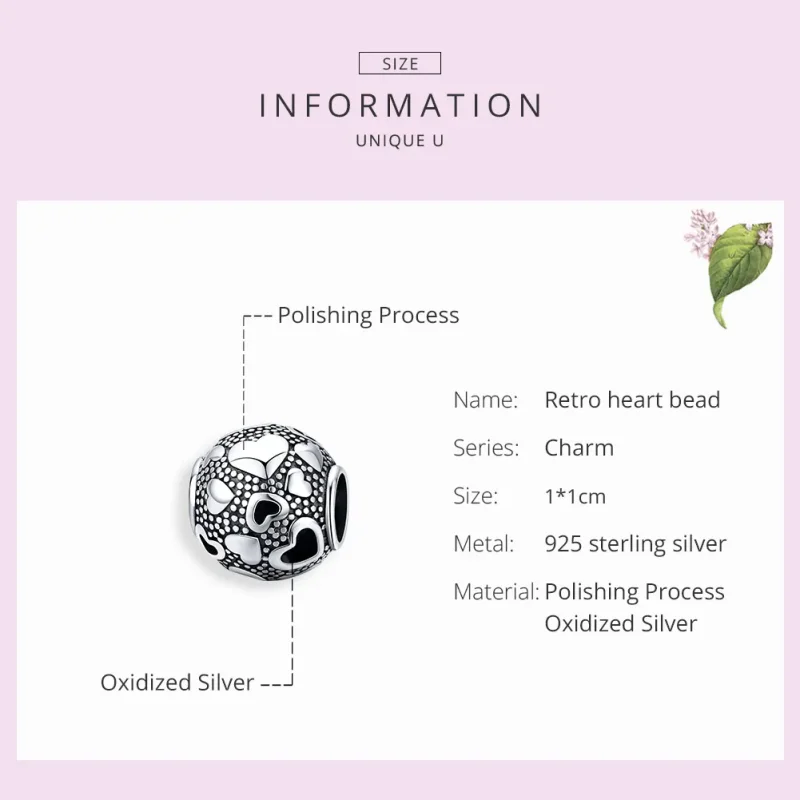 (image for) Pandora Style Silver Charm, Retro Heart - SCC1451 - View 7