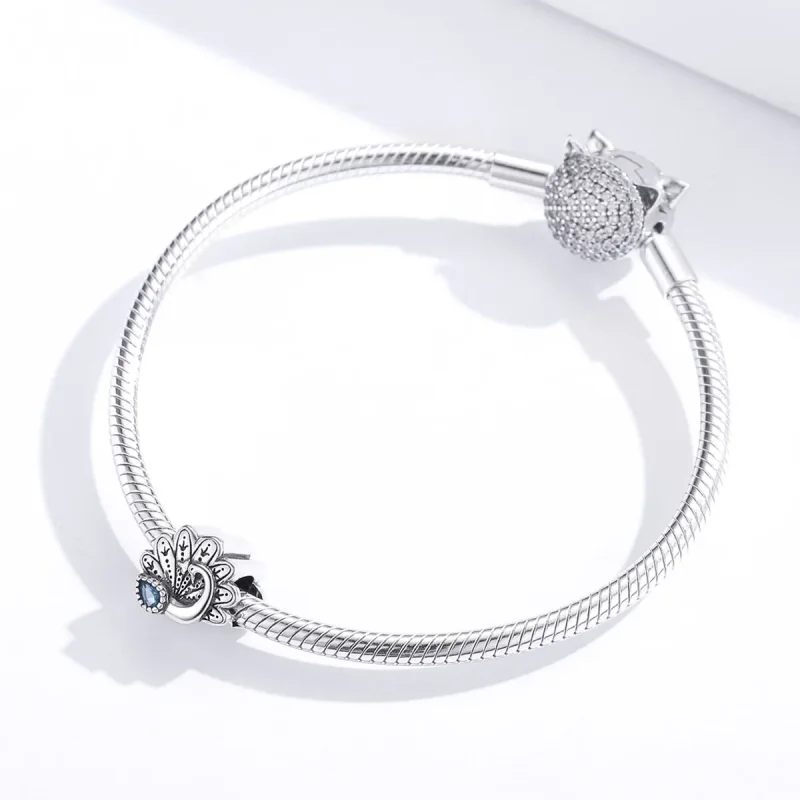 (image for) Pandora Style Silver Charm, Retro Peacock - SCC1558 - View 2