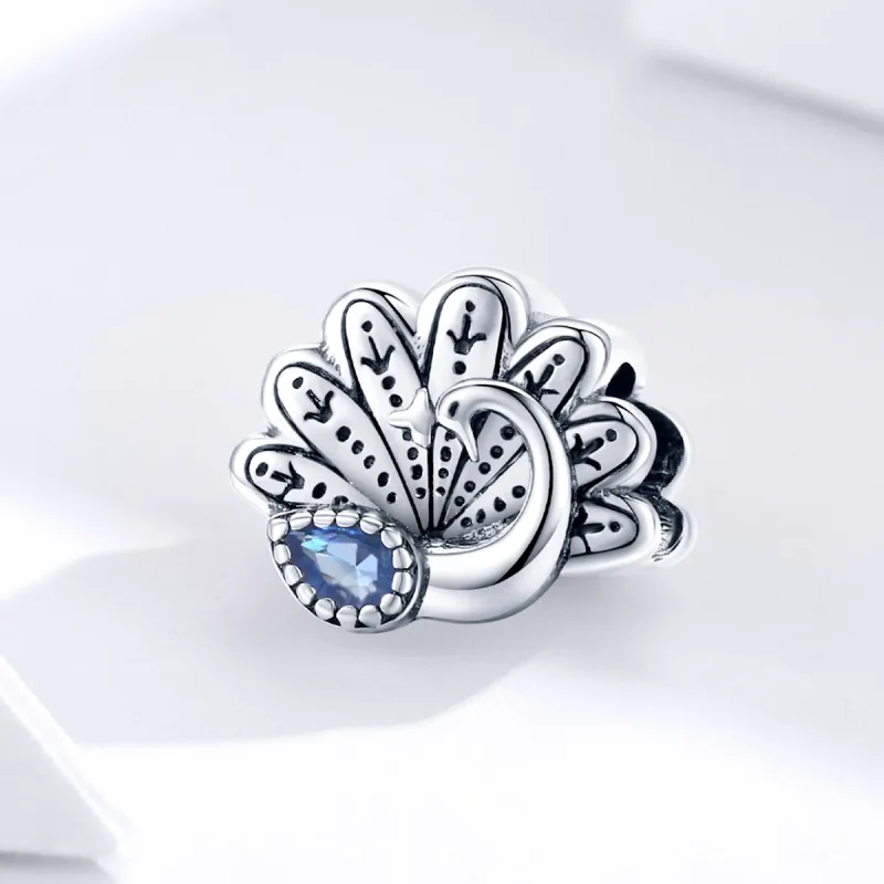 (image for) Pandora Style Silver Charm, Retro Peacock - SCC1558 - View 3