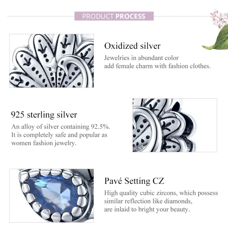 (image for) Pandora Style Silver Charm, Retro Peacock - SCC1558 - View 8