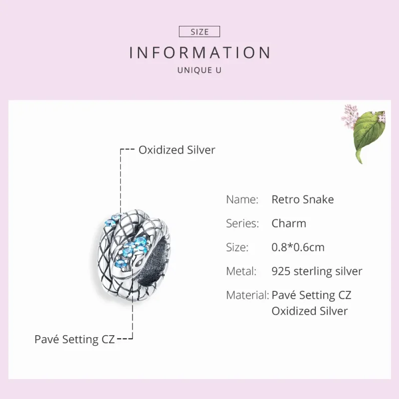 (image for) Pandora Style Silver Charm, Retro Snake - SCC1351 - View 6