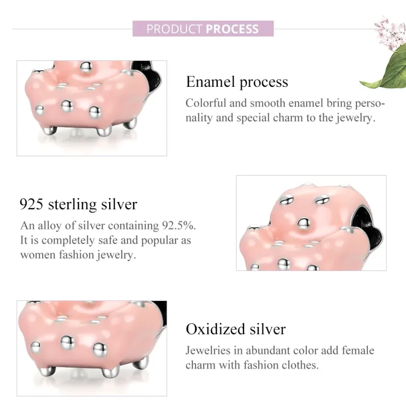 (image for) Pandora Style Silver Charm, Rivet Sofa, Pink Enamel - SCC1854 - View 6