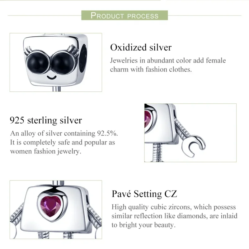 (image for) Pandora Style Silver Charm, Robot Didi - SCC885 - View 6