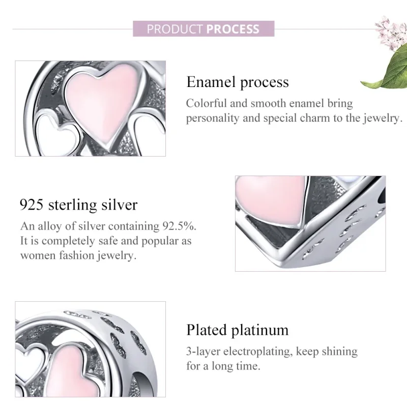 (image for) Pandora Style Silver Charm, Romance Heart, Pink Enamel - SCC1423 - View 8
