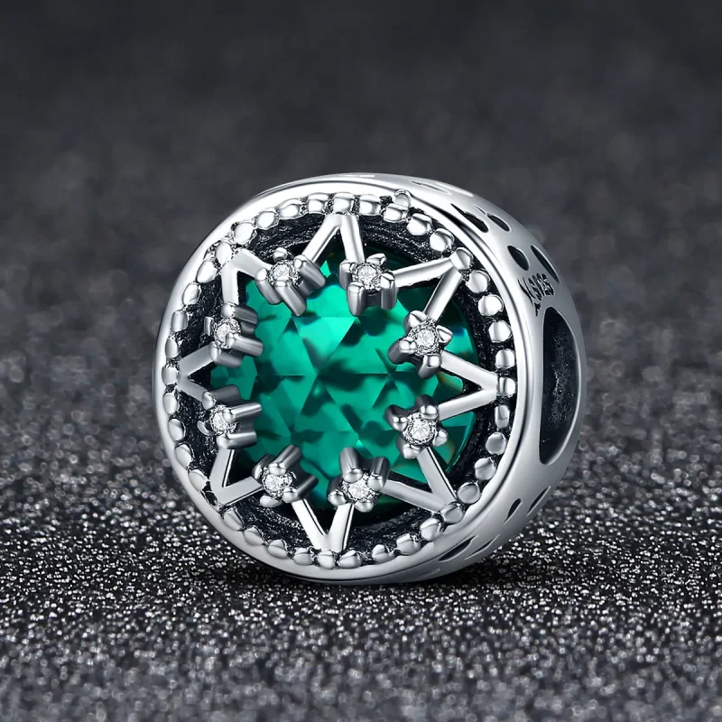 (image for) Pandora Style Silver Charm, Romantic Emerald Snowflakes - SCC308 - View 2